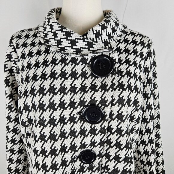 Ali Miles Black & White Houndstooth Button-Up Coat Blazer Sz Small Preppy Flowy - Picture 3 of 12